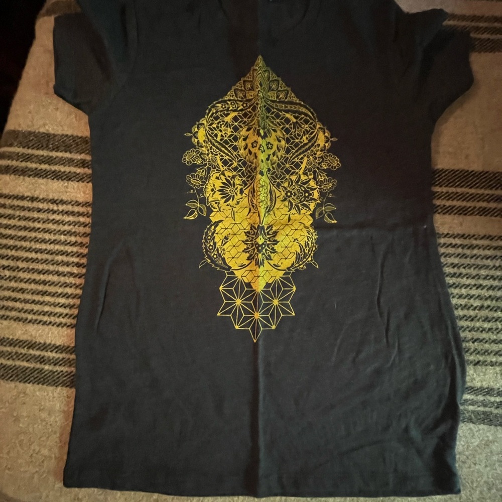 Gray T-Shirt with Yellow Graphic Design